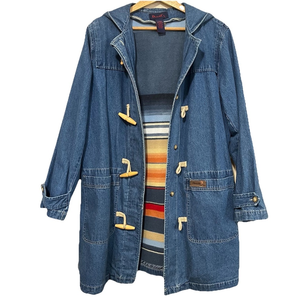 VTG Fleece Lined Chore Coat Womens L Hooded Toggle Closure Classic 90s Nautical